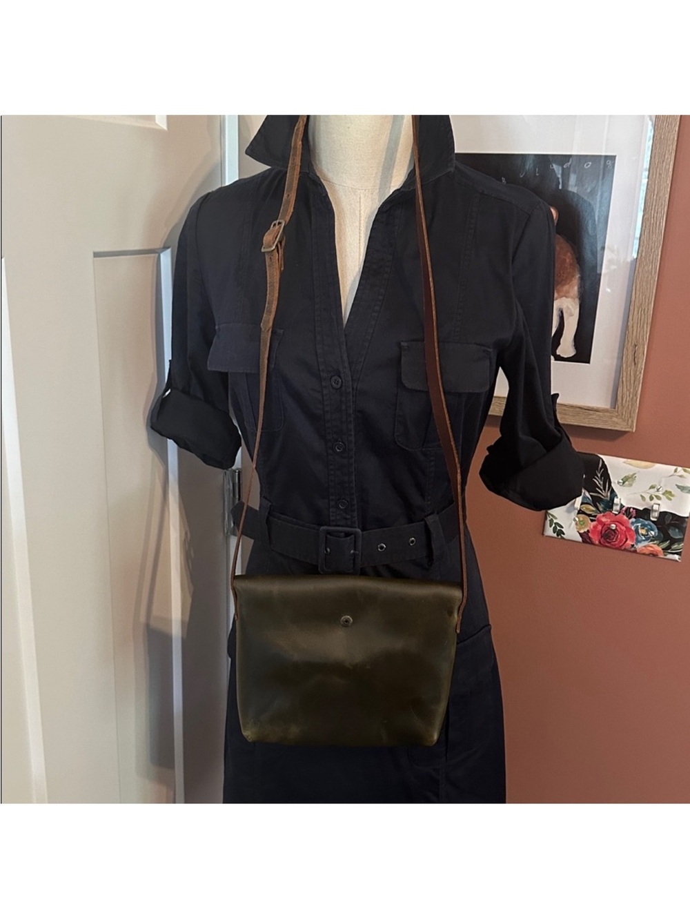 NWOT In Blue Handmade Asheville dark green Leather Crossbody Woman owned purse - Picture 6 of 15